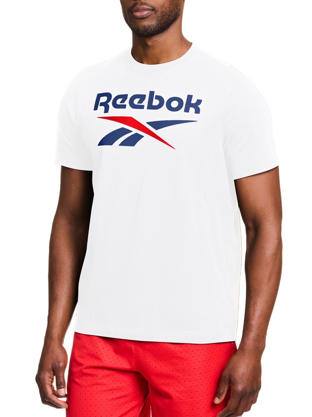 Reebok White Short-Sleeve Tee with Navy and Red Logo- NWT
